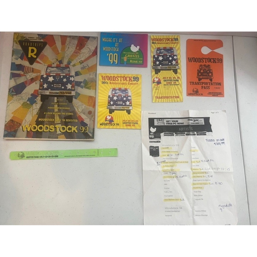 Woodstock 99 Collectors Lot Wristband Ticket Venue Guide Program Map Roadtrips